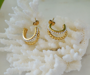 Allegra Earrings - 18k Gold Plated + Pearl Waterproof
