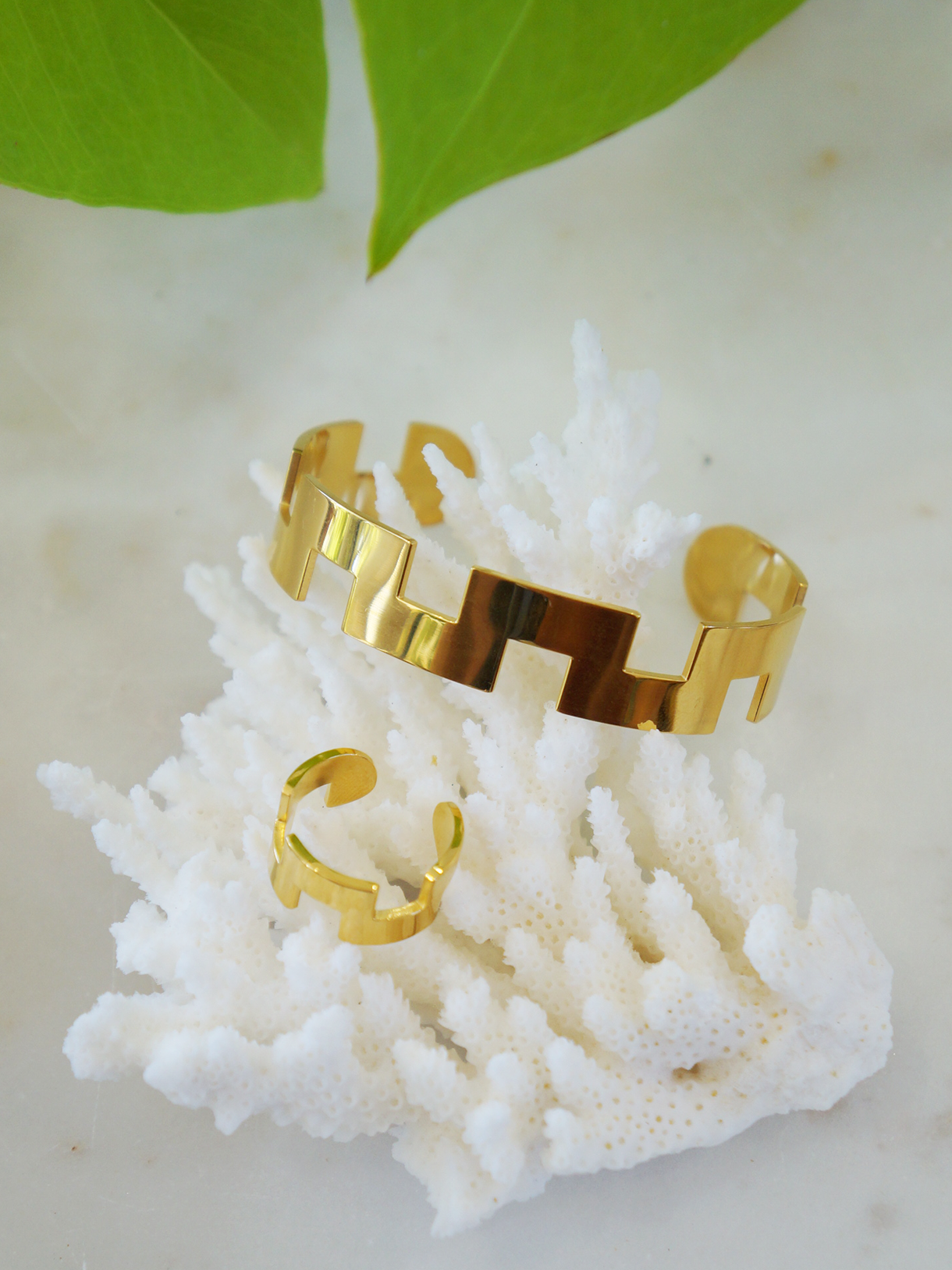 Poppy ~ Set - 18k Gold Plated Adjustable Ring+ Bangle